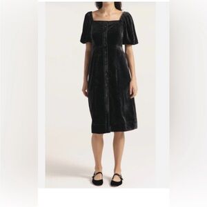 J. Crew Puff Sleeve Velvet Dress in Black Size 14